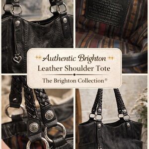 Brighton Black Leather Tote with Silver Accents